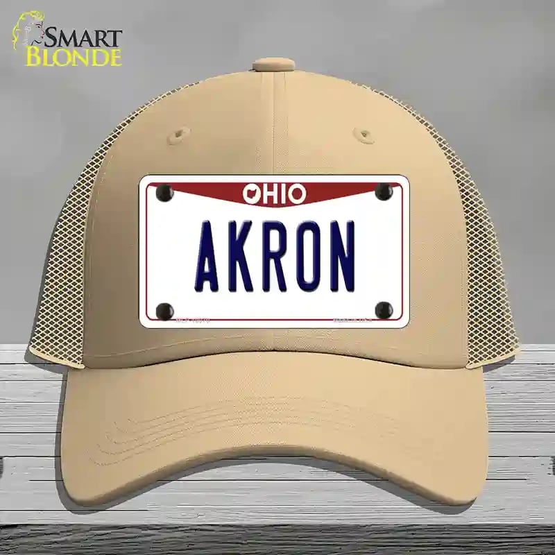 HAT15-MLP-10070 Akron Ohio Novelty License Plate Hat, Mesh - Khaki