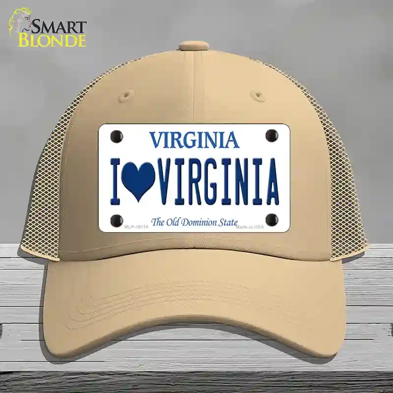 HAT15-MLP-10114 I Love Virginia Novelty License Plate Hat, Mesh - Khaki