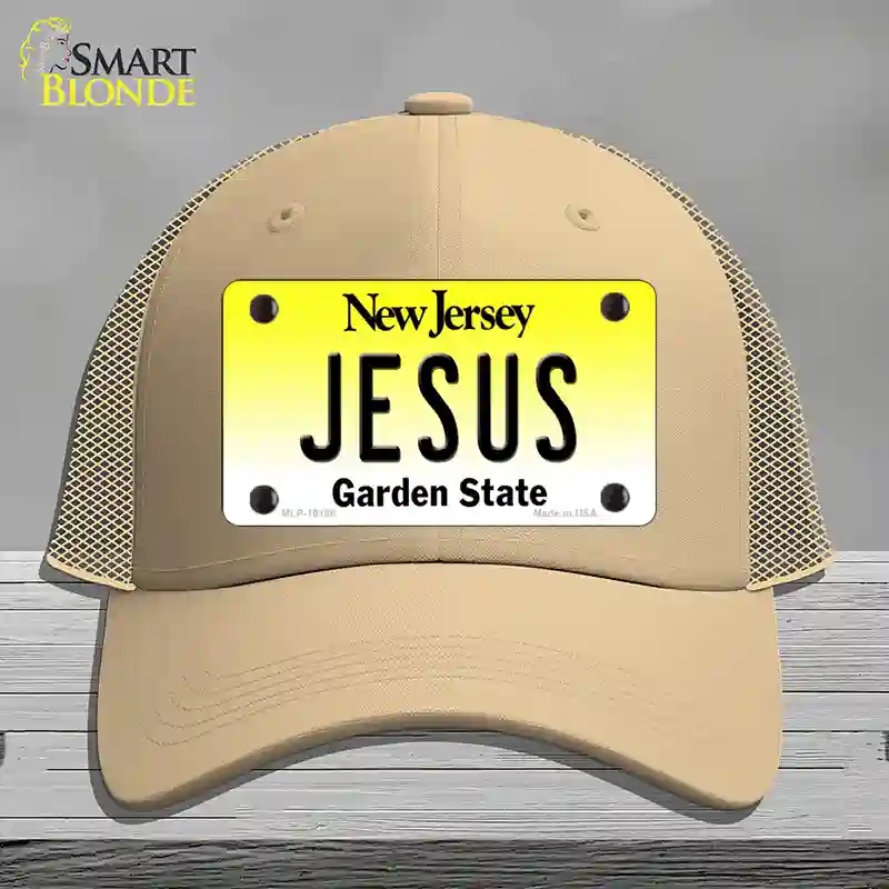 HAT15-MLP-10166 Jesus   Jersey Novelty License Plate Hat, Mesh - Khaki
