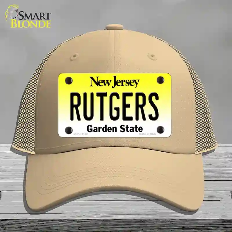 HAT15-MLP-10182 Rutgers   Jersey Novelty License Plate Hat, Mesh - Khaki