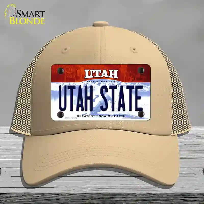 HAT15-MLP-10198 Utah State Novelty License Plate Hat, Mesh - Khaki