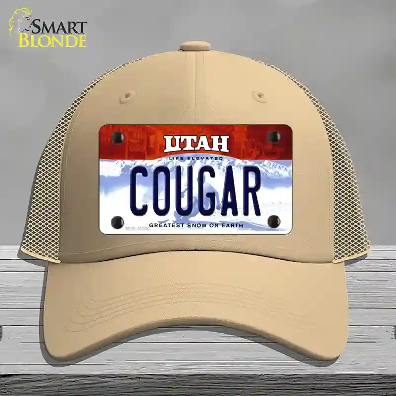 HAT15-MLP-10200 Cougar Utah Novelty License Plate Hat, Mesh - Khaki