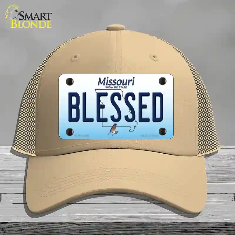 HAT15-MLP-10270 Blessed Missouri Novelty License Plate Hat, Mesh - Khaki