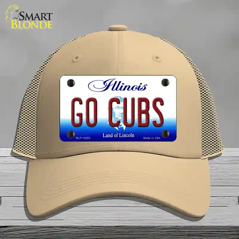 HAT15-MLP-10293 Go Cubs Illinois Novelty License Plate Hat, Mesh - Khaki