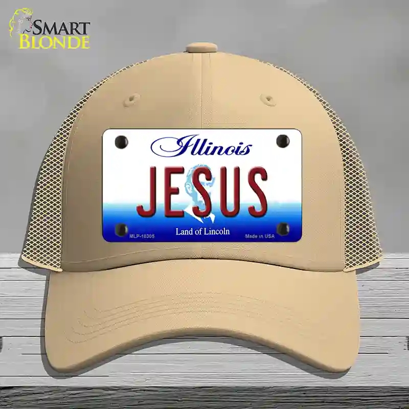 HAT15-MLP-10305 Jesus Illinois Novelty License Plate Hat, Mesh - Khaki