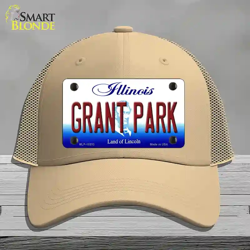 HAT15-MLP-10333 Grant Park Illinois Novelty License Plate Hat, Mesh - Khaki