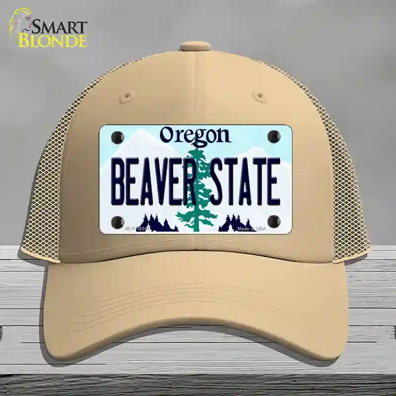 HAT15-MLP-10341 Beaver State Oregon Novelty License Plate Hat, Mesh - Khaki
