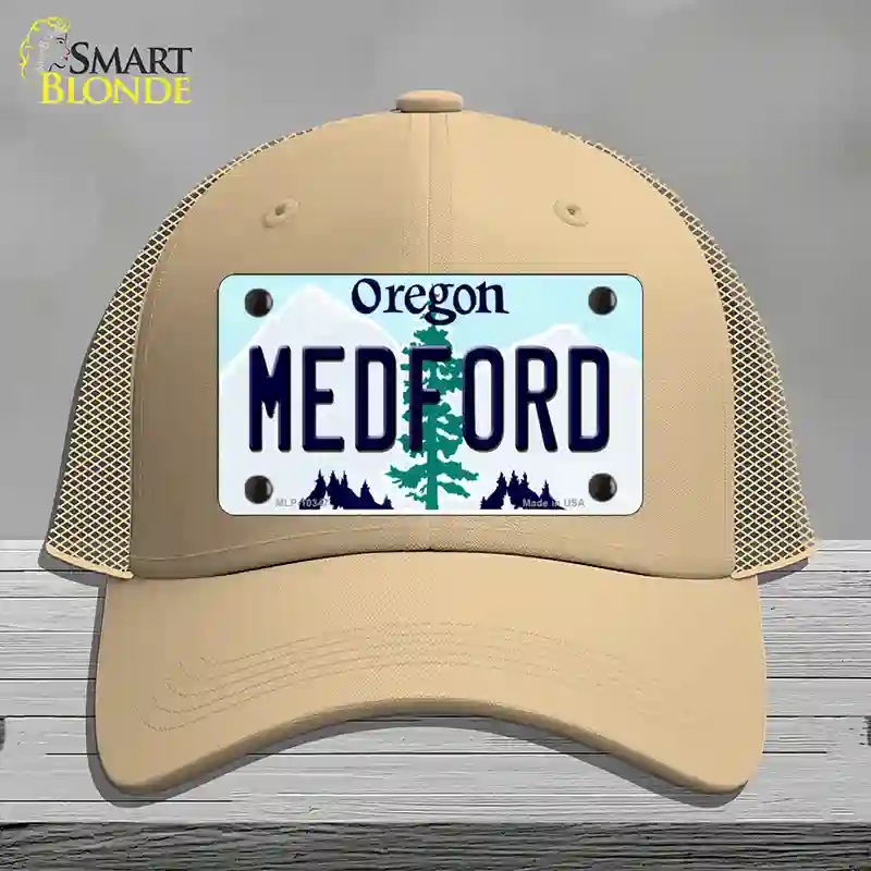 HAT15-MLP-10347 Medford Oregon Novelty License Plate Hat, Mesh - Khaki