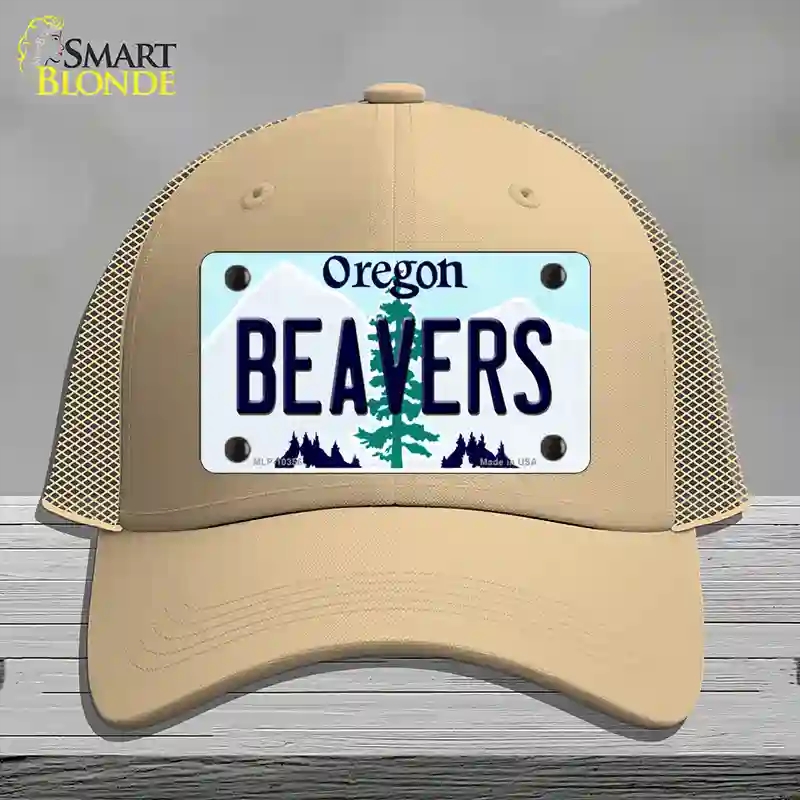 HAT15-MLP-10356 Beavers Oregon Novelty License Plate Hat, Mesh - Khaki