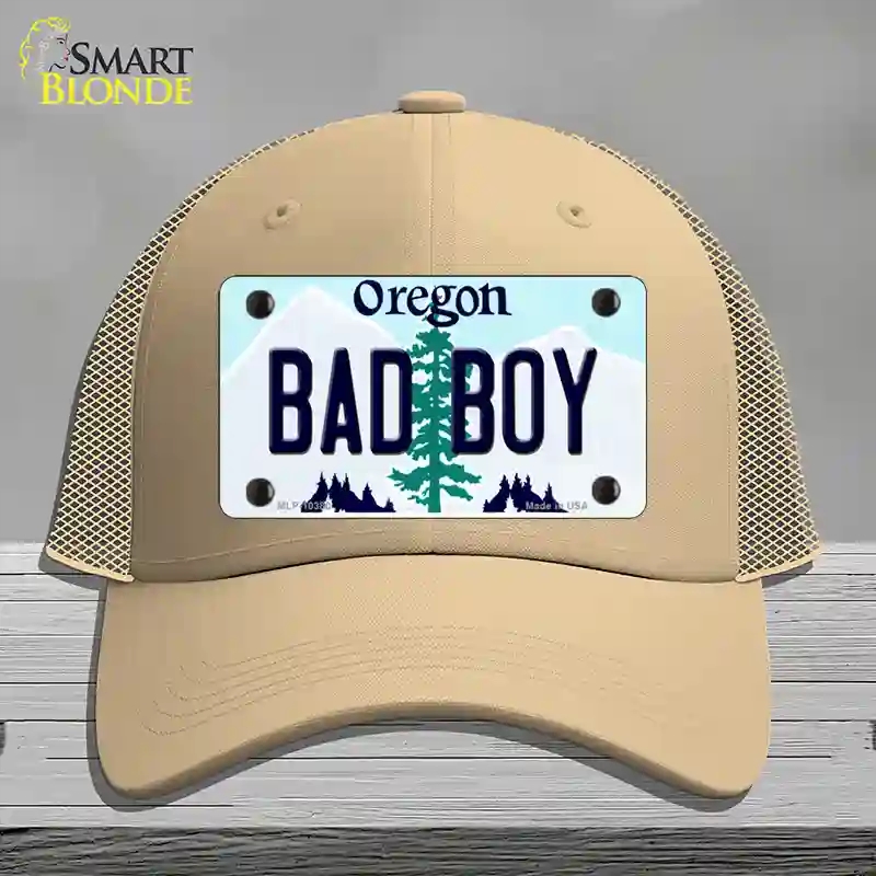 HAT15-MLP-10380 Bad Boy Oregon Novelty License Plate Hat, Mesh - Khaki