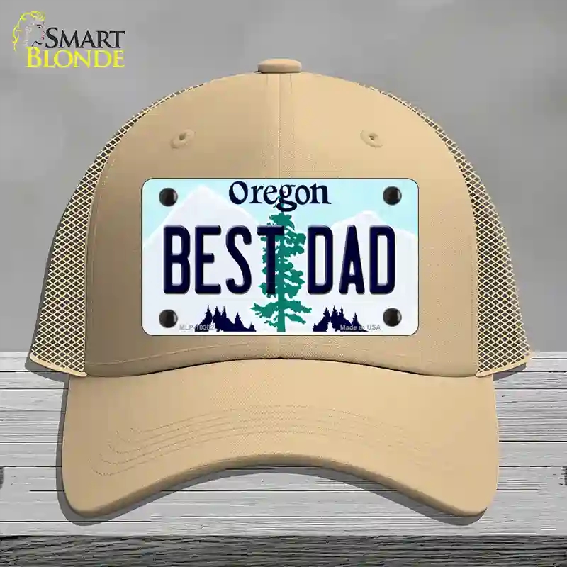 HAT15-MLP-10382 Best Dad Oregon Novelty License Plate Hat, Mesh - Khaki