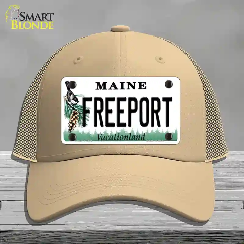 HAT15-MLP-10393 Freeport Maine Novelty License Plate Hat, Mesh - Khaki