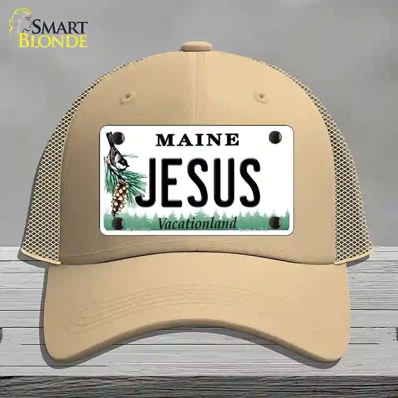 HAT15-MLP-10408 Jesus Maine Novelty License Plate Hat, Mesh - Khaki