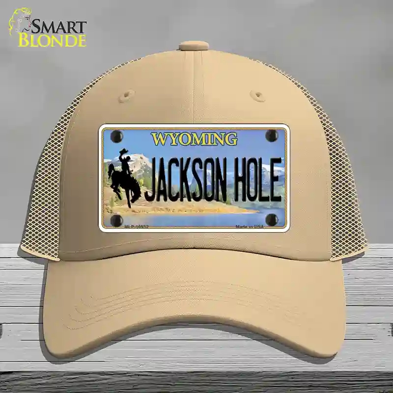 HAT15-MLP-10532 Jackson Hole Wyoming Novelty License Plate Hat, Mesh - Khaki