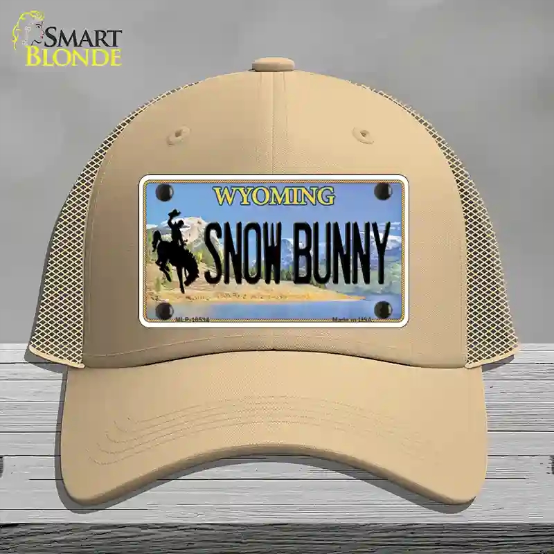 HAT15-MLP-10534 Snow Bunny Wyoming Novelty License Plate Hat, Mesh - Khaki