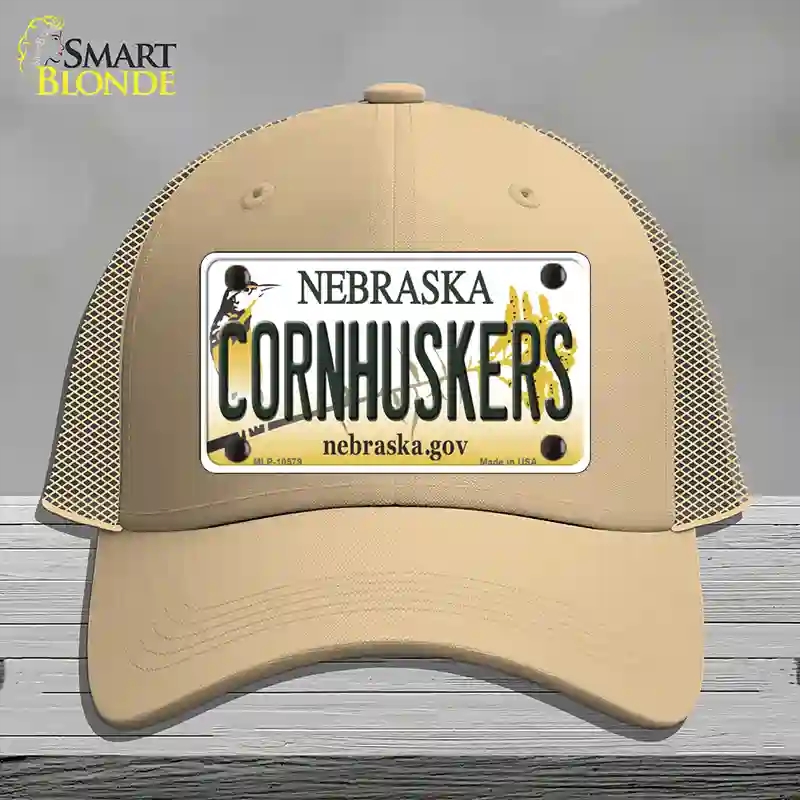 HAT15-MLP-10579 Cornhuskers Nebraska Novelty License Plate Hat, Mesh - Khaki