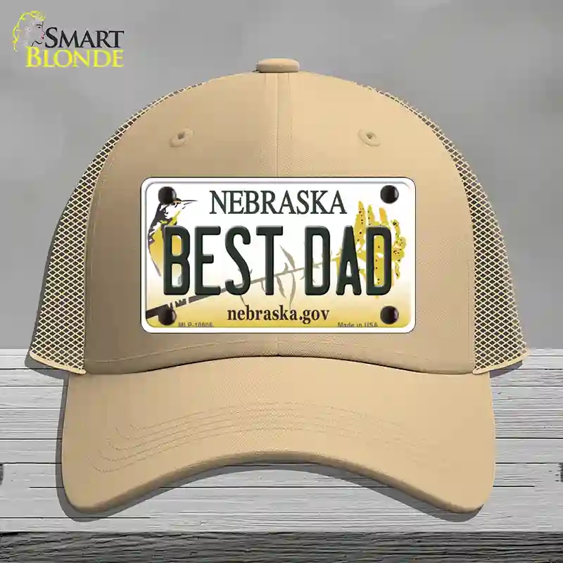 HAT15-MLP-10606 Best Dad Nebraska Novelty License Plate Hat, Mesh - Khaki