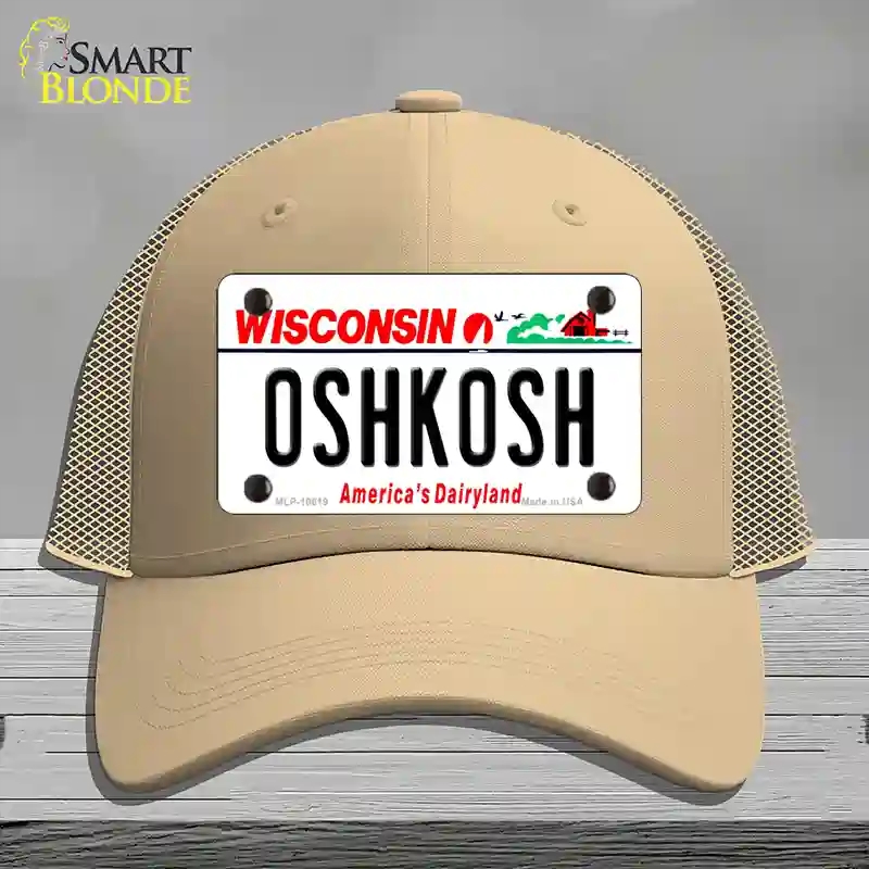 HAT15-MLP-10619 Oshkosh Wisconsin Novelty License Plate Hat, Mesh - Khaki