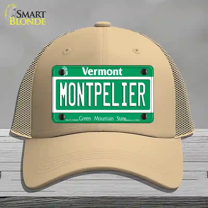 HAT15-MLP-10662 Montpelier Vermont Novelty License Plate Hat, Mesh - Khaki