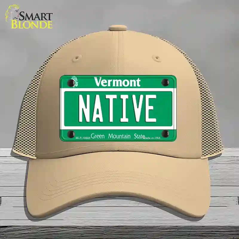 HAT15-MLP-10688 Native Vermont Novelty License Plate Hat, Mesh - Khaki