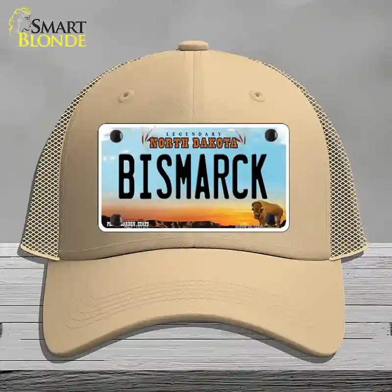 HAT15-MLP-10704 Bismarck North Dakota Novelty License Plate Hat, Mesh - Khaki