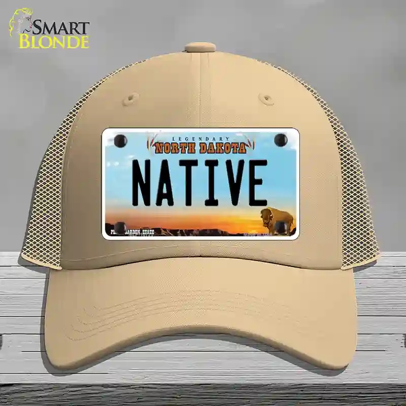 HAT15-MLP-10725 Native North Dakota Novelty License Plate Hat, Mesh - Khaki