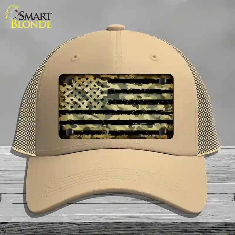 HAT15-MLP-10742 Camo American Flag Novelty License Plate Hat, Mesh - Khaki