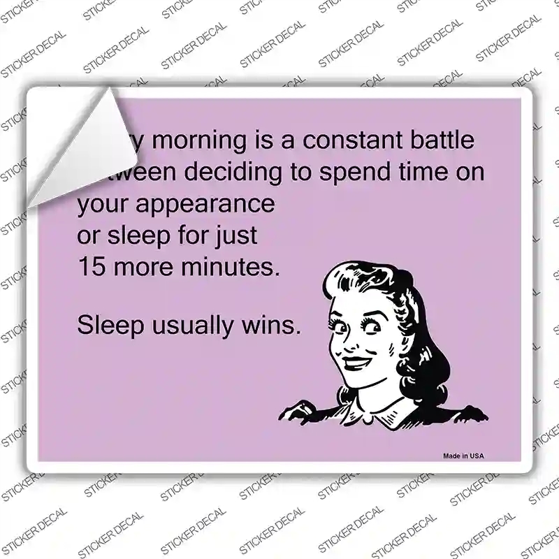 P-954s-L Sleep Usually Wins Novelty Rectangle Sticker Decal, Large