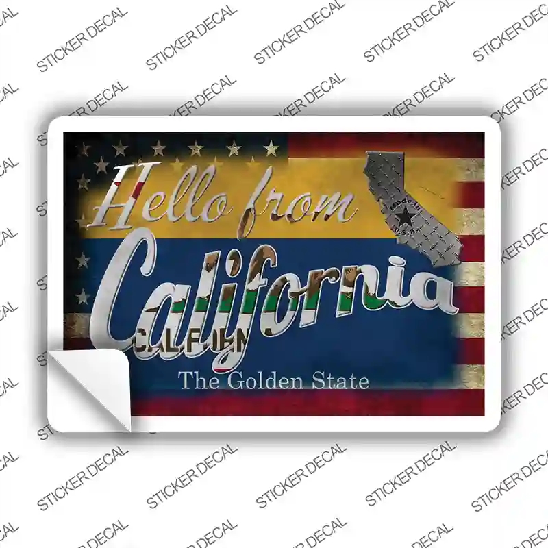 PC-005s-S Hello From California Novelty Postcard Sticker Decals, Small