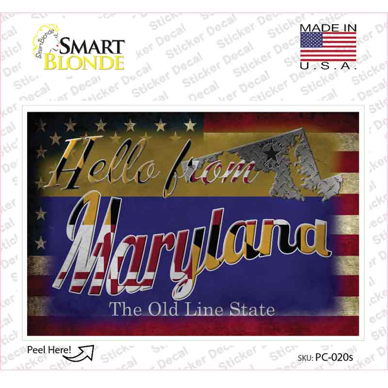 PC-020s-M Hello From Maryland Novelty Postcard Sticker Decals, Medium