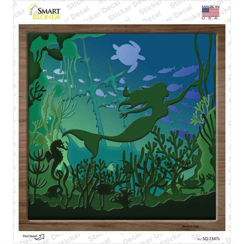 SQ-1347s-M Mermaid Shadow Box Novelty Square Sticker Decal, Medium