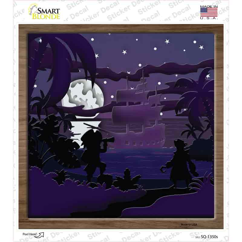 SQ-1350s-M Pirates Shadow Box Novelty Square Sticker Decal, Medium