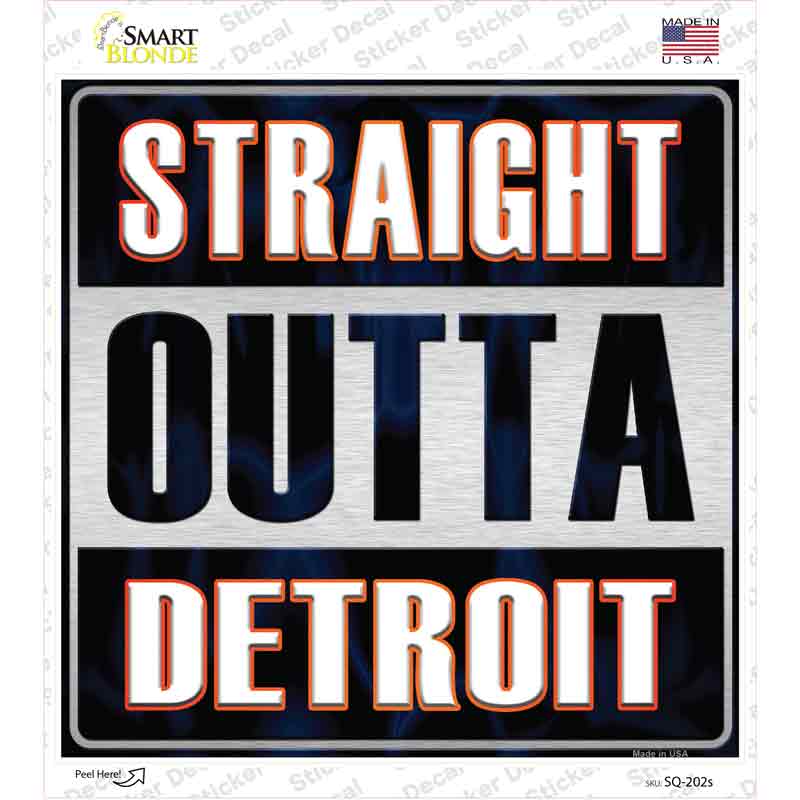 SQ-202s-M Straight Outta Detroit Orange Novelty Square Sticker Decal, Medium