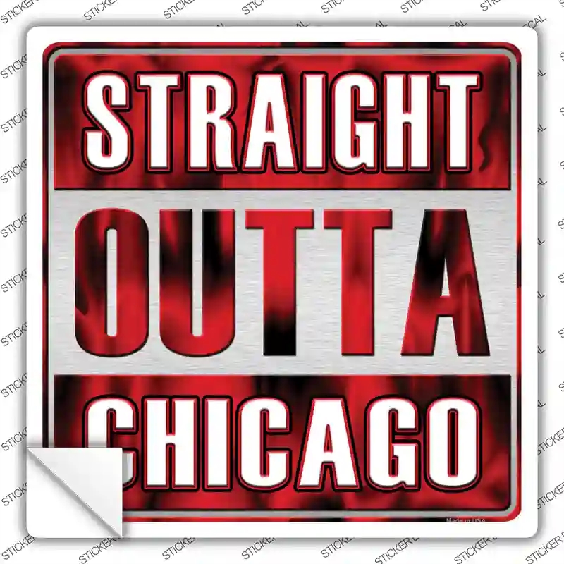 SQ-224s-S Straight Outta Chicago Red Novelty Square Sticker Decal, Small