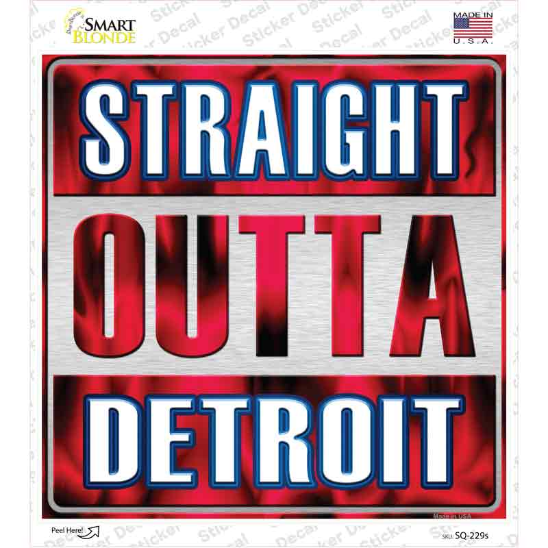 SQ-229s-M Straight Outta Detroit Red Novelty Square Sticker Decal, Medium