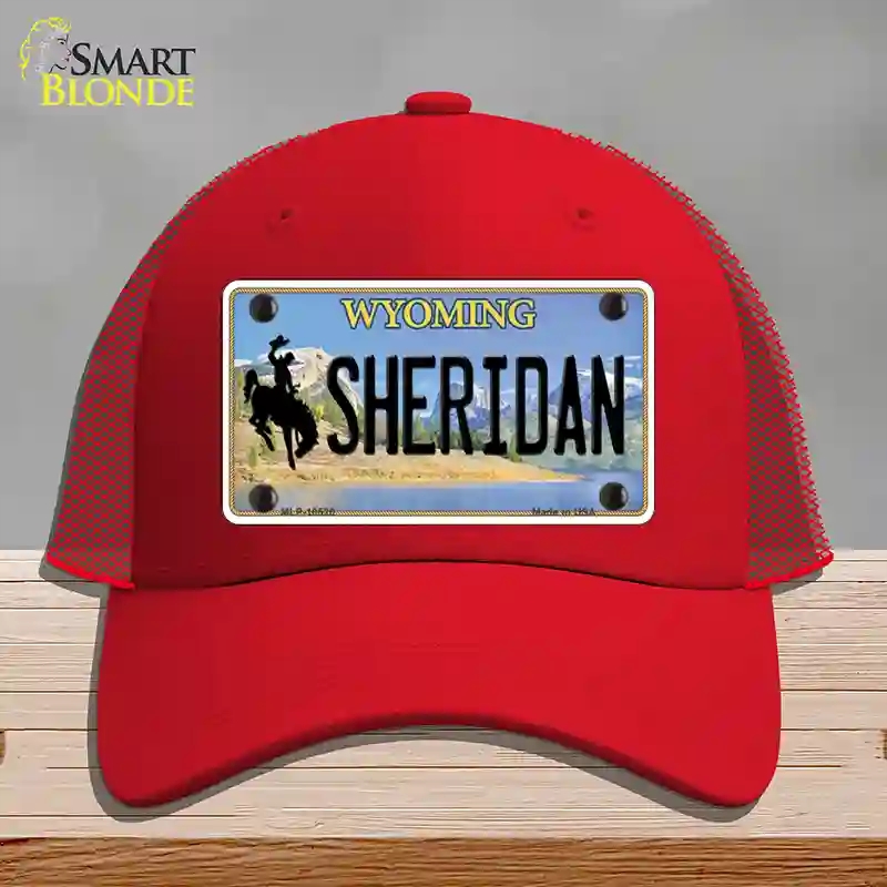 HAT17-MLP-10520 Sheridan Wyoming Novelty License Plate Hat, Mesh - Red