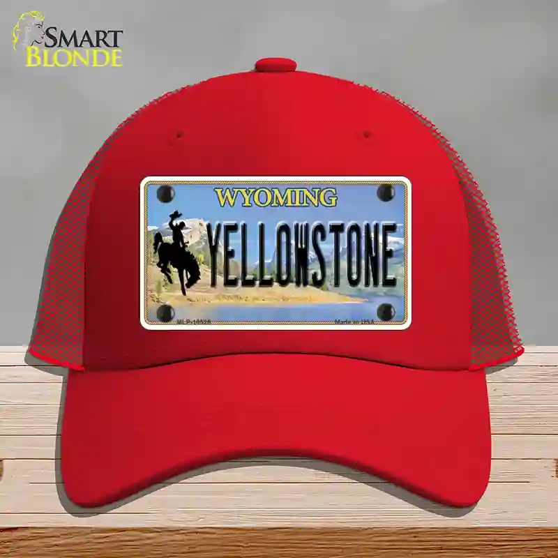 HAT17-MLP-10526 Yellowstone Wyoming Novelty License Plate Hat, Mesh - Red