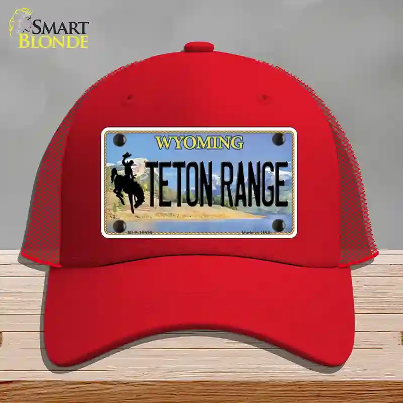 HAT17-MLP-10529 Teton Range Wyoming Novelty License Plate Hat, Mesh - Red