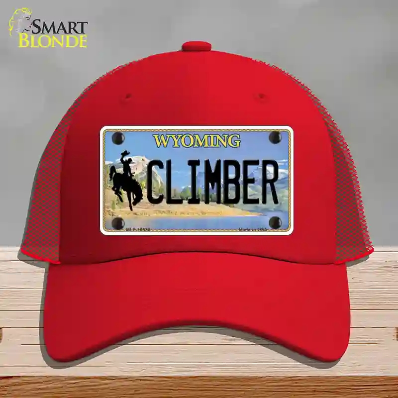 HAT17-MLP-10536 Climber Wyoming Novelty License Plate Hat, Mesh - Red