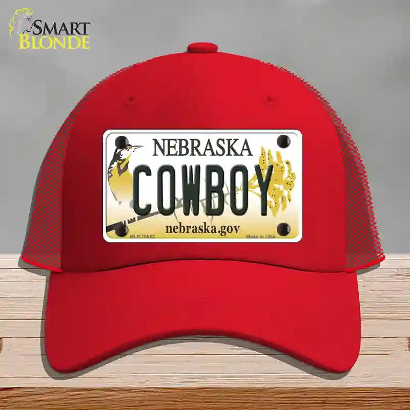 HAT17-MLP-10582 Cowboy Nebraska Novelty License Plate Hat, Mesh - Red