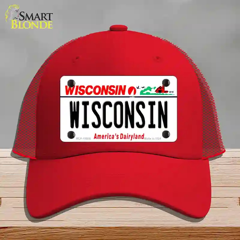 HAT17-MLP-10608 Wisconsin Dairyland Novelty License Plate Hat, Mesh - Red