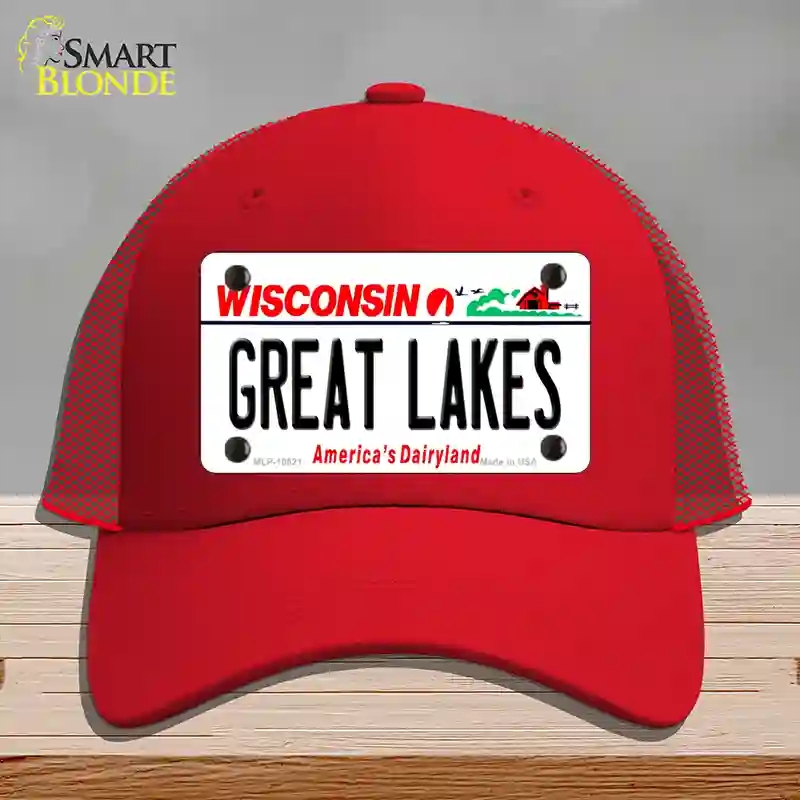 HAT17-MLP-10621 Great Lakes Wisconsin Novelty License Plate Hat, Mesh - Red
