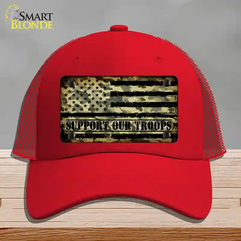 HAT17-MLP-10743 Camo American Flag Support Troops Novelty License Plate Hat, Mesh - Red