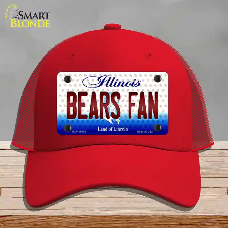 HAT17-MLP-10762 Bears Fan Illinois Novelty License Plate Hat, Mesh - Red