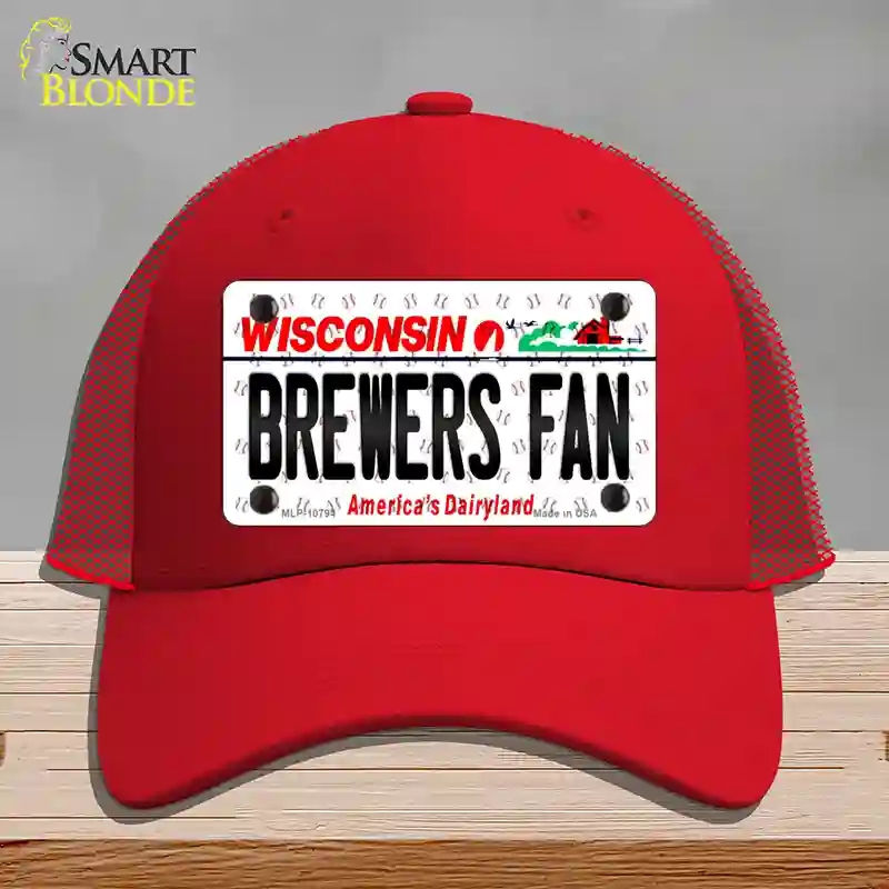 HAT17-MLP-10794 Brewers Fan Wisconsin Novelty License Plate Hat, Mesh - Red