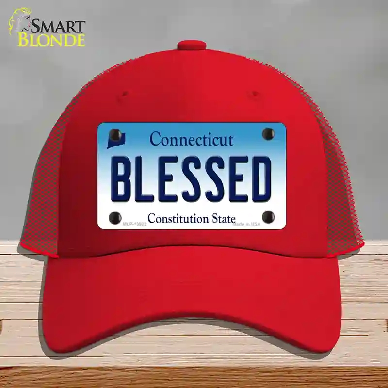 HAT17-MLP-10922 Blessed Connecticut Novelty License Plate Hat, Mesh - Red