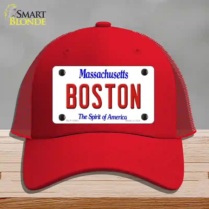 HAT17-MLP-10981 Boston Massachusetts Novelty License Plate Hat, Mesh - Red