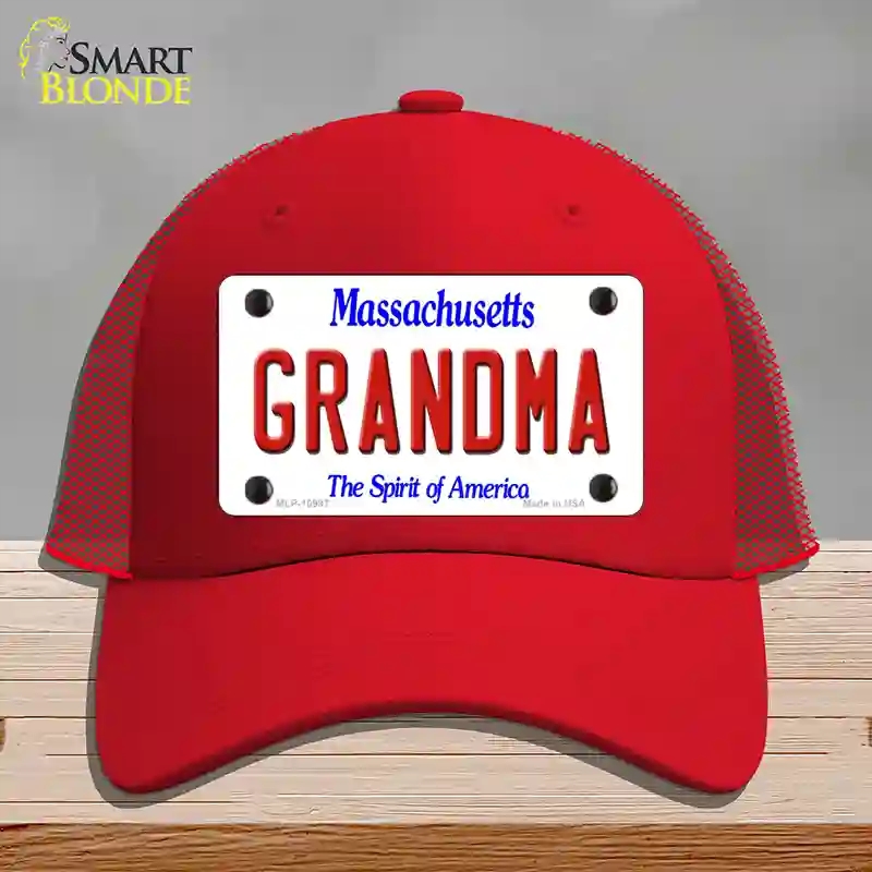 HAT17-MLP-10997 Grandma Massachusetts Novelty License Plate Hat, Mesh - Red