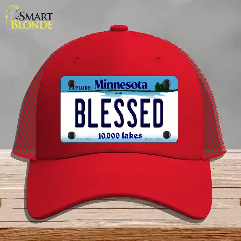 HAT17-MLP-11074 Blessed Minnesota State Novelty License Plate Hat, Mesh - Red