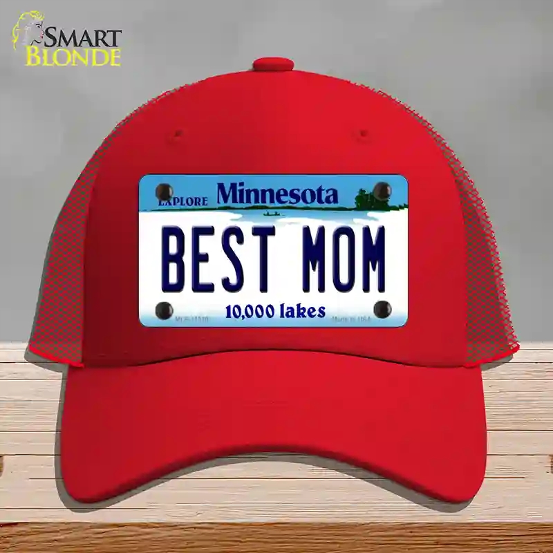 HAT17-MLP-11079 Best Mom Minnesota State Novelty License Plate Hat, Mesh - Red